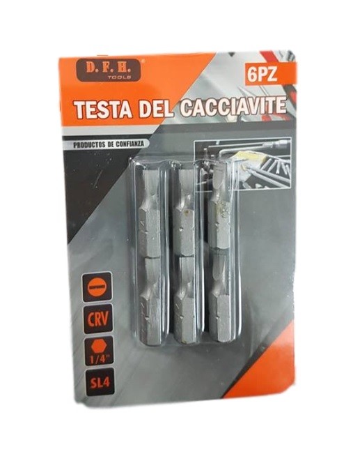 Set 6 Pezzi Punte Teste Piatte Per Avvitatore Cacciavite Crv 1/4" Sl4 dfh