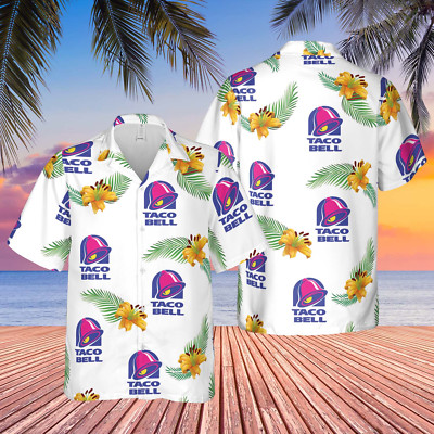 Taco Bell Employee Hawaiian Shirt Short Sleeve Food Shirt Tropical Flower Aloha