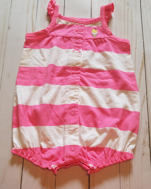 Carter's Spring Romper Pink Stripes & Ice Cream Baby Girl Sz 3M Flutter Sleeves