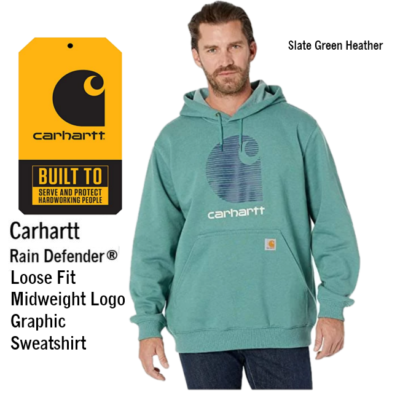 Carhartt Rain Defender HOODED Sweatshirt Mens SMALL GREEN LOOSE FIT  Pullover NWT