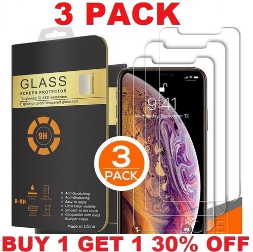 For iPhone 12 11 Pro Max XR X XS Max 8 7 Tempered GLASS Screen Protector 3-PACK