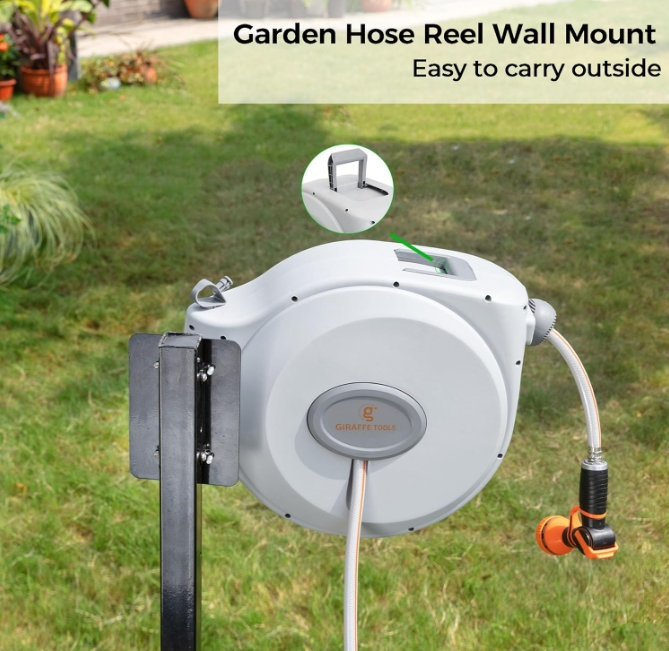 Giraffe Tools Retractable Water Hose Reel Wall Mounted Hose Reel 5/8-IN 65-FT
