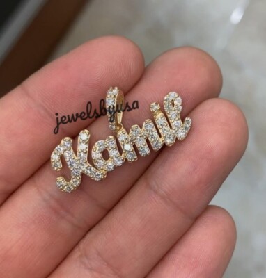 Pre-owned Nsg 10k Solid Yellow Gold Custom 1" Name Any 5 Initial Pendant Vvs Real Moissanite In White