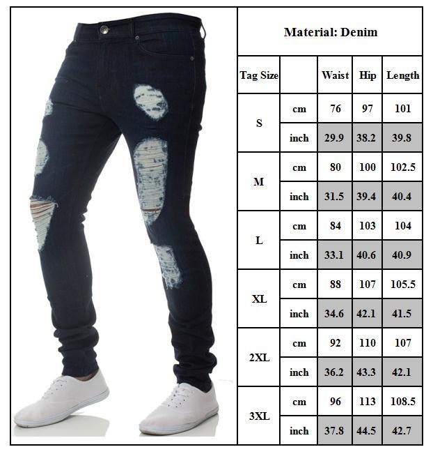Men Stretch Ripped Skinny Jeans Distressed Frayed Slim Fit Biker Denim Pants 3XL