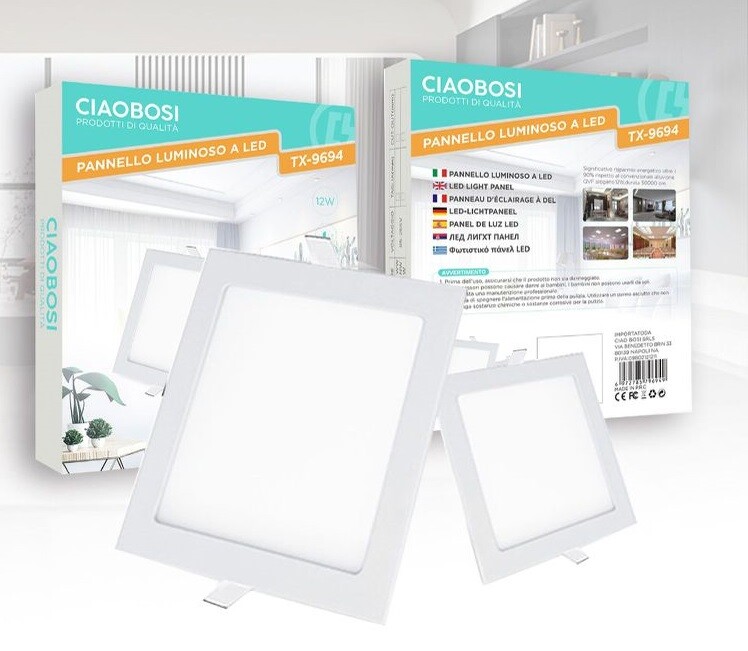 Pannello Faro Faretto Ad Incasso Led Luce Quadrato 167x167mm 12W Tx-9694 linq