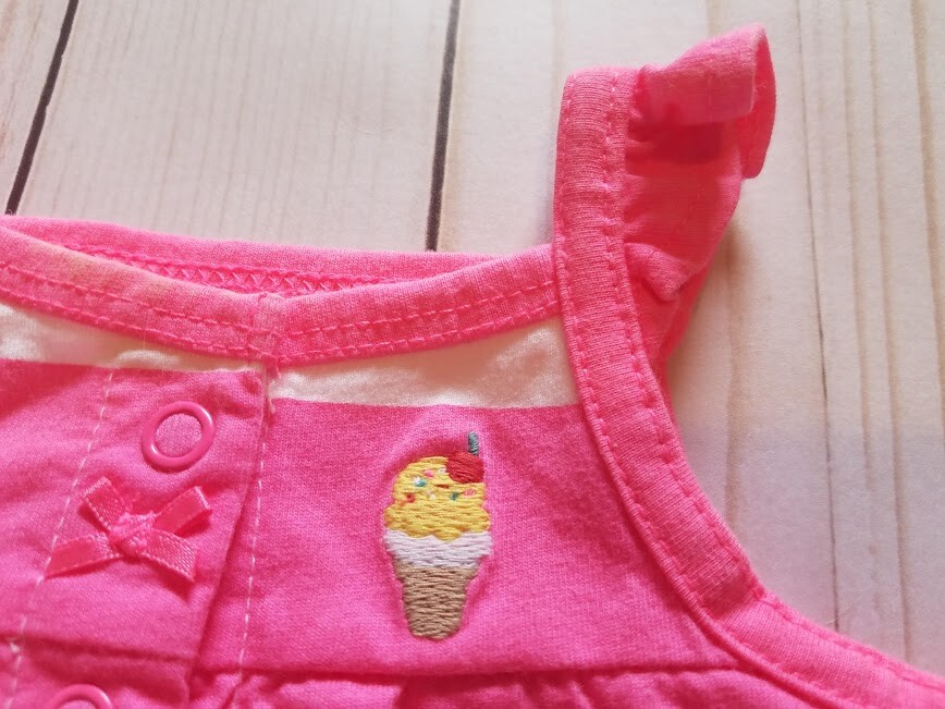 Carter's Spring Romper Pink Stripes & Ice Cream Baby Girl Sz 3M Flutter Sleeves