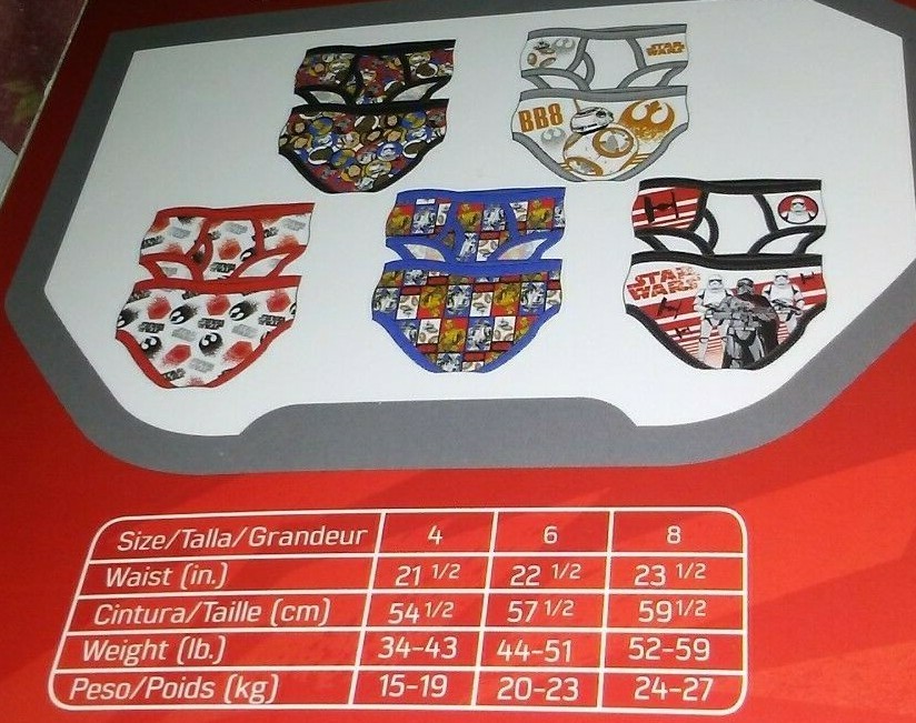 new HANDCRAFT DISNEY STAR WARS THE LAST JEDI pack of 5 BOYS BRIEFS size 4 or 6