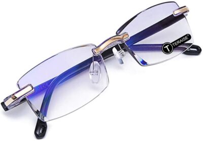TERAISE Anti-Blue Ray Rimless Reading Glasses Fashion Diamond Cut Edge Design