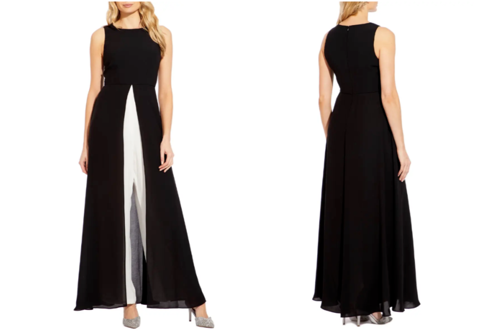 ADRIANNA PAPELL Черно-белый комбинезон из крепа с цветными блоками и широкими штанинами 14W 0X/1X