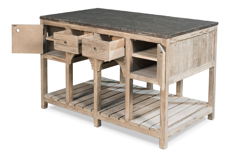 Reclaimed Pine Kitchen Island with a Stone Top