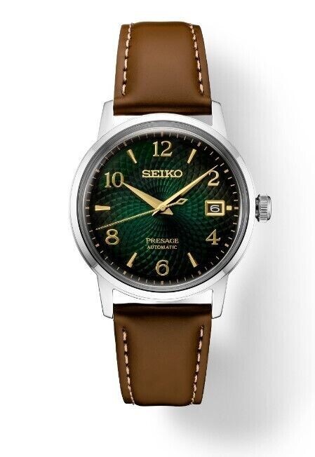 Pre-owned Seiko Men's Presage Automatic Green Dial Brown Leather Strap Watch Srpe45