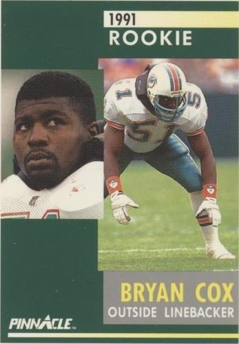 Bryan Cox 1991 Pinnacle #308 Rookie Card RC Miami Dolphins