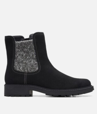 Clarks Womens Opal Sky Black Suede Boots size 7.5 W