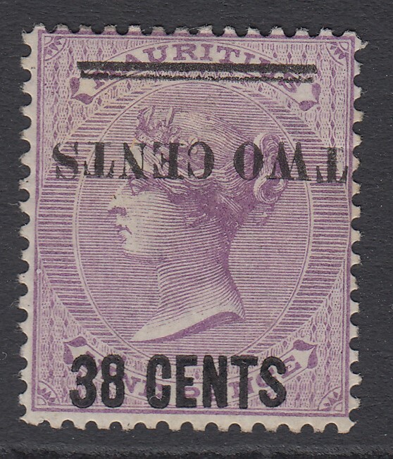 Sg 120a Mauritius 1891. 2c Sur 38c Sur 9d Violet PÃ¢Le, Surcharge InversÃ©