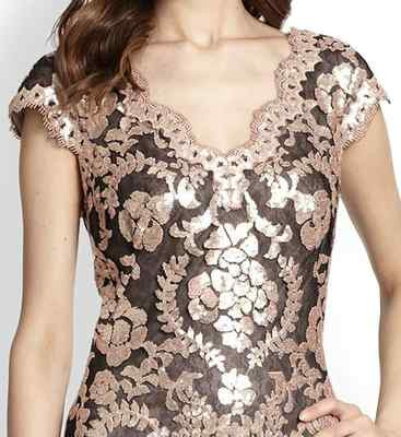 $328 Tadashi Shoji Sequin Paillette Embroidered Lace Antique Pink Sheath Dress