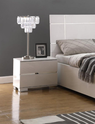 Bedside Table White Gloss Nightstand Cabinet Two Drawer Handleless Assembled