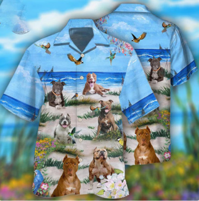 Pitbull blue beach summer Hawaiian shirt. aloha- Dad gift shirt aloha