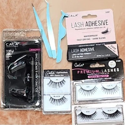 CALA Eyelashes bundle, brush, adhesive and tweezers