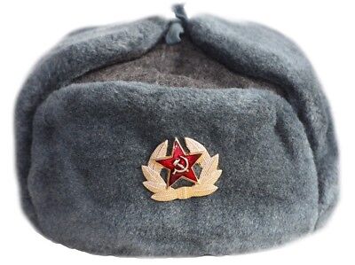 Russian Soviet Army Hat USSR Badge Real Military Fur Soldiers Ushanka 56 58 60