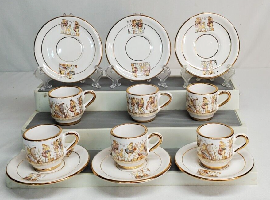 Dagounis Turkish GREEK COFFEE Set of 6 ESPRESSO Porcelain 24K GOLD Cup & Saucers