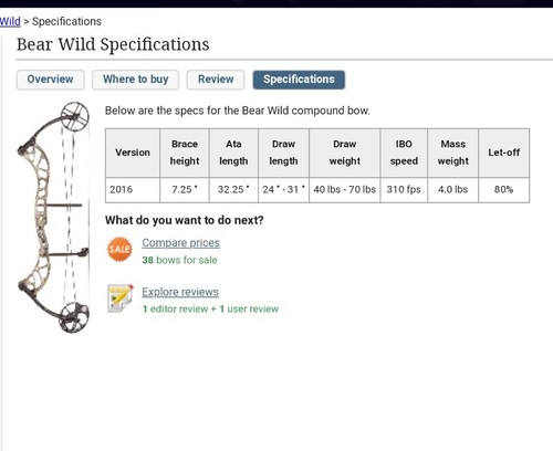 BEAR WILD HC RH BOW 70LB 24