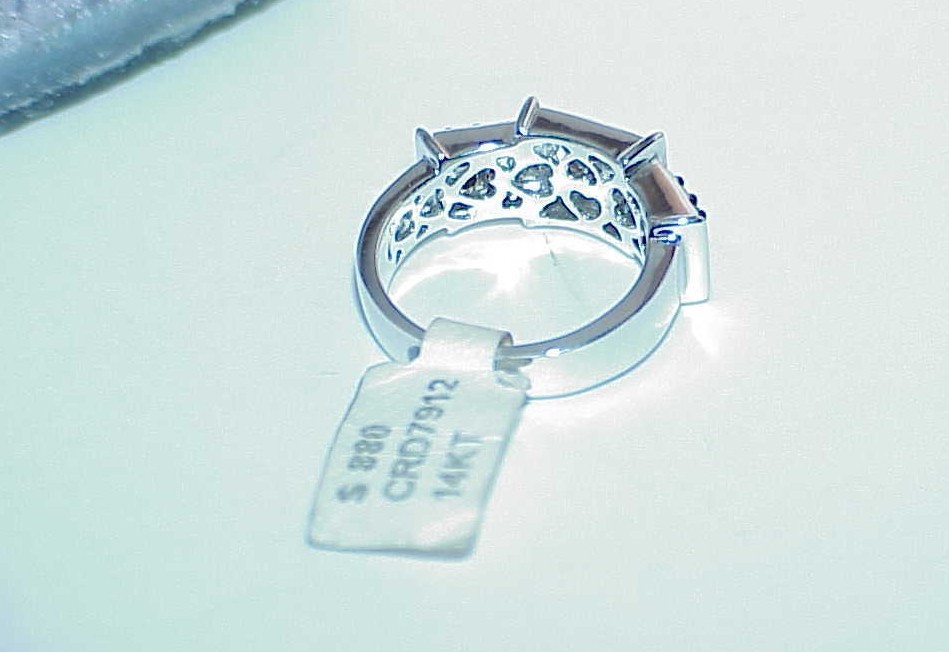 14K .55ct Black & White Diamond Square Top Ring White Gold Size 7 New Tag Hearts