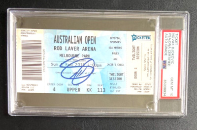 NOVAK DJOKOVIC SIGNED 2015 AUSTRALIAN OPEN FINALS TICKET STUB SLAB 10 PSA/DNA