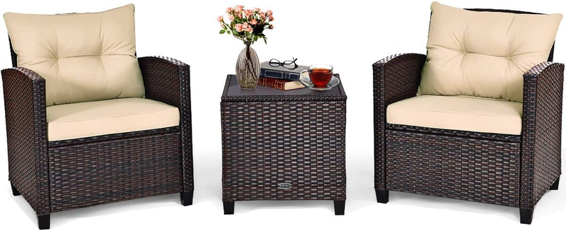Set, Pe Rattan Wicker 3 Pcs Outdoor Sofa Set W