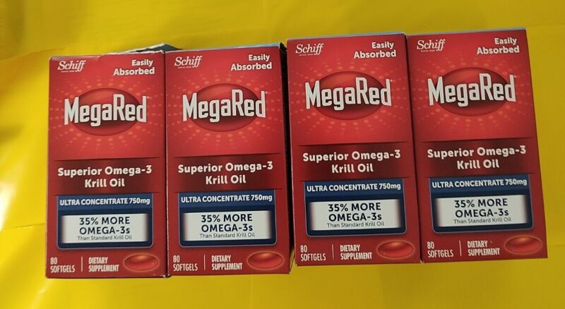 FOUR 80ct MegaRed 750mg Exp 2023 Ultra Concentration Omega-3 Krill Oil