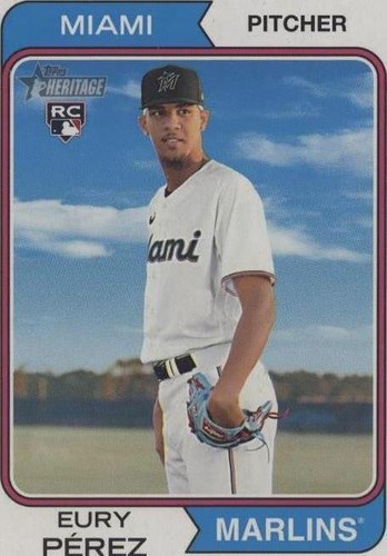 2024 Topps Heritage Blue Speckle #374 Eury Perez Miami