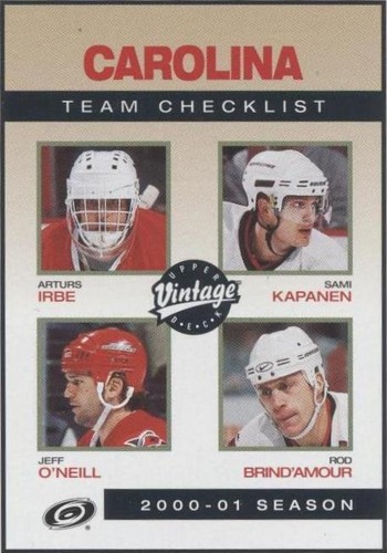 2001-02 Upper Deck Vintage - Arturs Irbe Jeff O'Neill Rod Brind'Amour #52