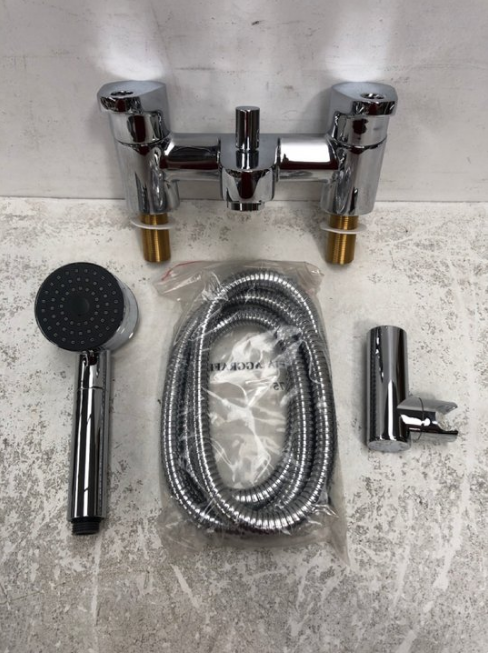 DECK MOUNTED BSM IN CHROME WITH SHOWER HANDSET & HOSE & WALL MOUNTING BRACKET