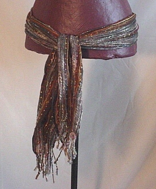 Grey Striped Boho Scarf with Multi Color Metallic Threading N1211 Gypsy