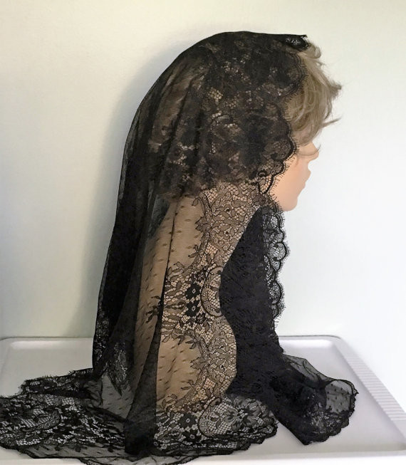 Black Veil Lace Mantilla Catholic Church Chapel Scarf Headcovering Latin Mass BF
