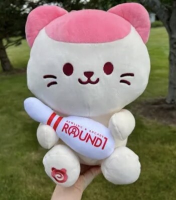 Exclusive Round One Pink Bowling Cat Plush Nwt