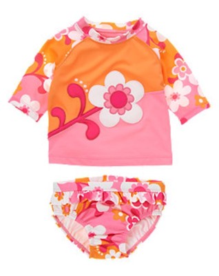 NWT Gymboree Flower Swirl Colorblock Рашгард Купальник Купальник НОВЫЙ 5Т