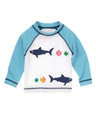 

NWT Gymboree Sea Creatures Sharks Fish Rashguard Рубашка для плавания Топ для мальчиков 4T 5T, Slate blue / white
