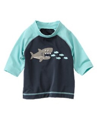 

NWT Gymboree Shark Snack Time Рашгард Рубашка для плавания Топ для маленьких мальчиков 18–24 месяцев, Blues