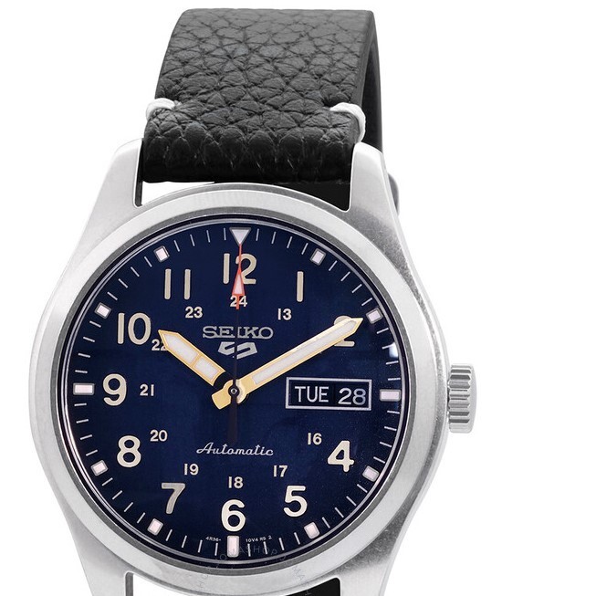 Pre-owned Seiko 5 Sports Automatic Blue Dial Black Leather Strap Men's Watch Srpg39k1
