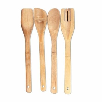 Handy Housewares 4-Piece Bamboo Kitchen Utensil Tools Set - Spatula, Spoons...