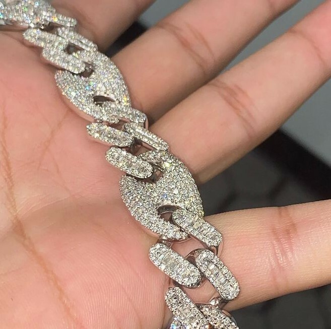 Pre-owned Online0369 White Gold Plated 3.75 Ct Baguette Cubic Zirconia Cuban Link Bracelet Silver