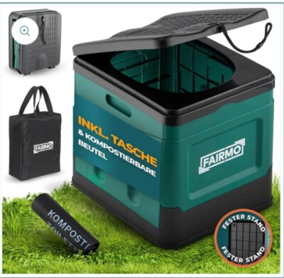FAIRMO Die kompakte Campingtoilette faltbar (inkl. Tasche und 24x Beutel) - Camp