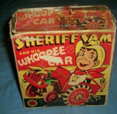 Vintage Working Marx Sheriff Sam and his Whoopee Car Tin Litho Windup Toy W/Box