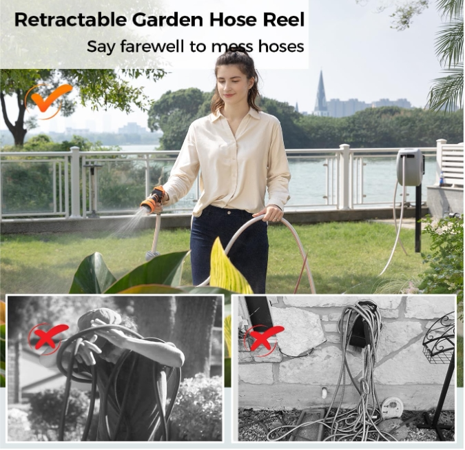 Giraffe Tools Retractable Water Hose Reel Wall Mounted Hose Reel 5/8-IN 65-FT