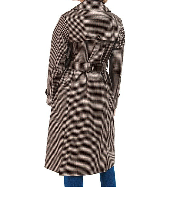 Pre-owned Barbour Greta Houndstooth Double-breasted Showerproof Trench / Pea Coat Msrp$480 In Trench Houndstooth