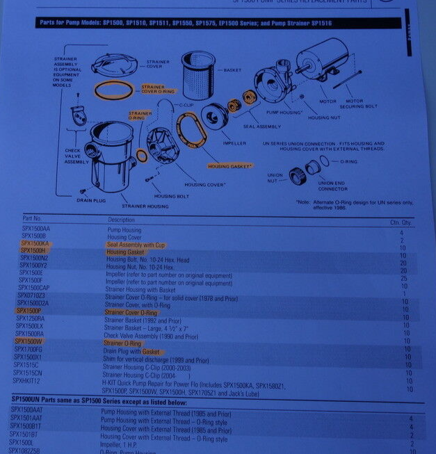 Hayward Power-Flo SP1500 Series Pump Shaft Seal O-ring Gasket Repair Kit