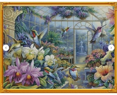 Garden Hummingbird Counted Cross Stitch Kit Pre-printed Needlepoint Embroidery