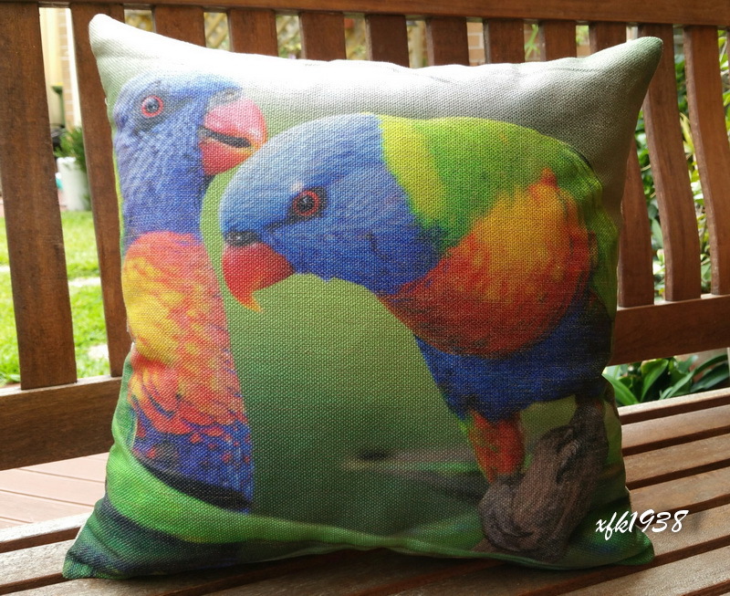 Cotton Linen Cushion Cover Pillow Case Australian Bird Pair of Rainbow