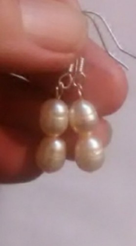 Cultured Fresh Water Pearl Earrings peach Sterling silver dangle/drop periced