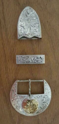Sterling Overlay Sonoita Belt Buckle - 3 piece Buckle Set - for 1-1/4" or 1-1/2"